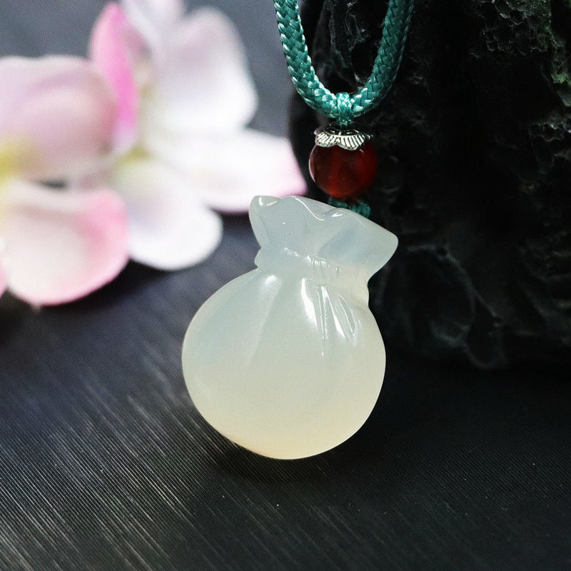 Sacred Money Bag White Chalcedony Sterling Silver Pendant