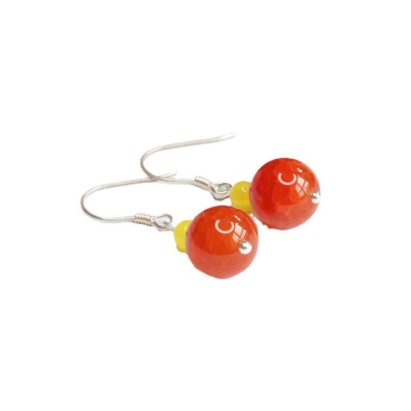 Red Agate Bead Sterling Silver Earrings with S925 Silver Hook