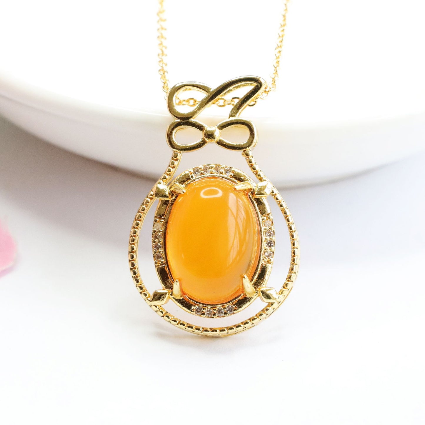 Amber Honey Wax Bowtie Necklace with Sterling Silver Chain