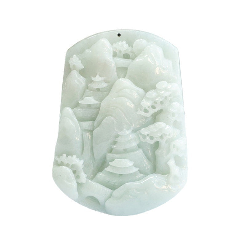 Jade Landscape Sculptured Pendant from Myanmar's Planderful Collection