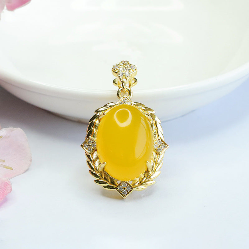 Pigeon Egg Ice Yellow Chalcedony Wheat Ear Style Pendant