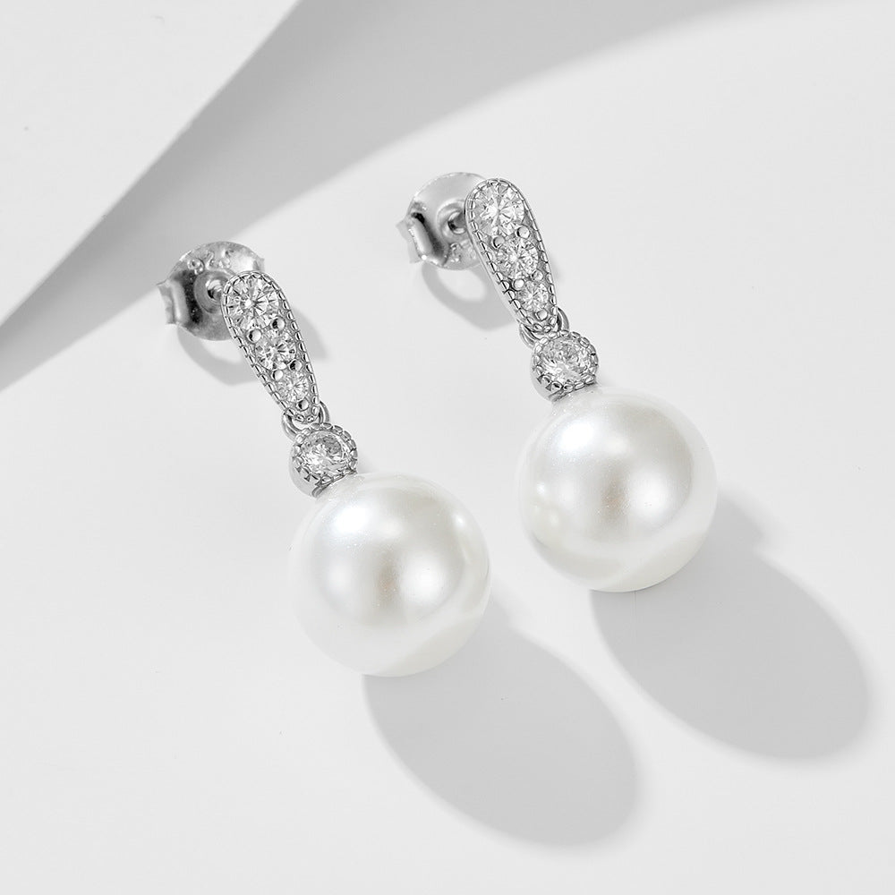 Zircon Exclamation Mark Round Pearl Sterling Silver Drop Earrings