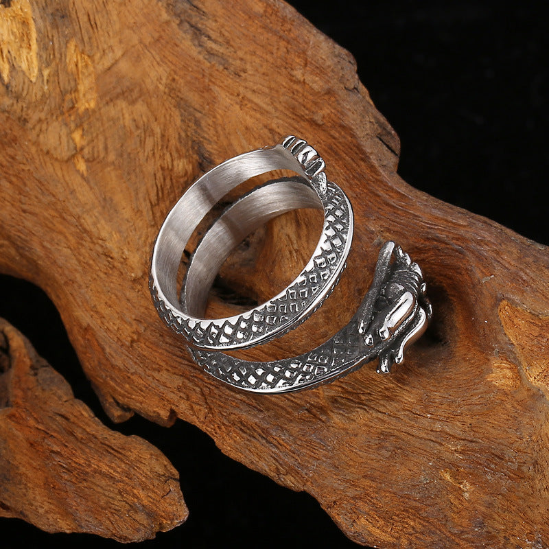 Men's Titanium Steel Multi-Ring with Retro Tyrannosaurus Rex Design - European and American Hipster Style