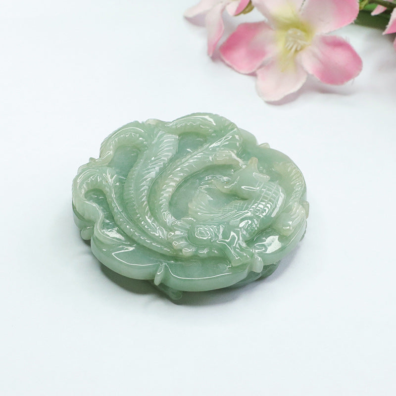 Green Dragon and Phoenix Fortune's Favor Jade Pendant