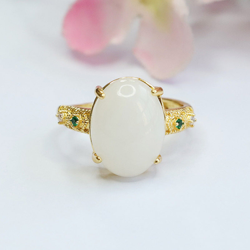 Elegant Sterling Silver Jade Ring with Natural Hetian Jade