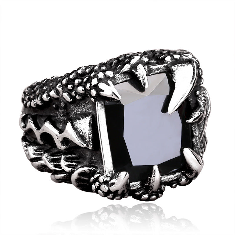 Men's Titanium Steel Dragon Claw Ring - Vintage Design with Zircon Inlay, Wholesale Jewelry