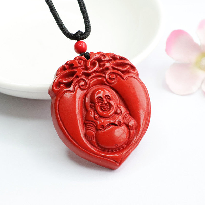 Cinnabar Pendant Red Sand Buddha in Heart Pendant Jewelry Gift