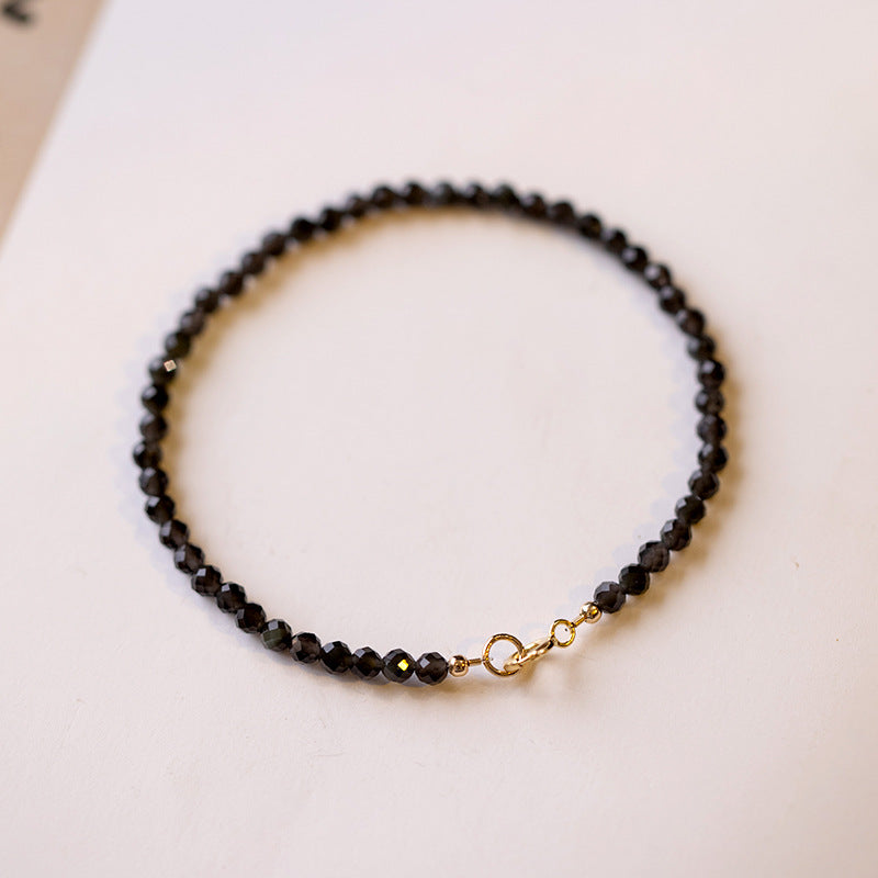 Ultra-fine Obsidian Beads Sterling Silver Bracelet