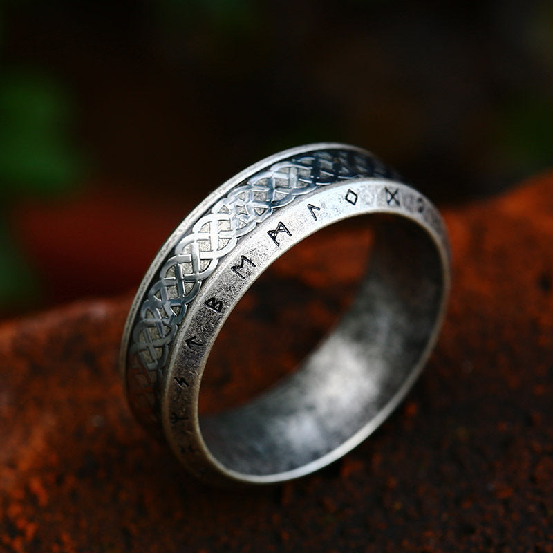 Nordic Viking Titanium Steel Ring with Retro Tree of Life Design for Men