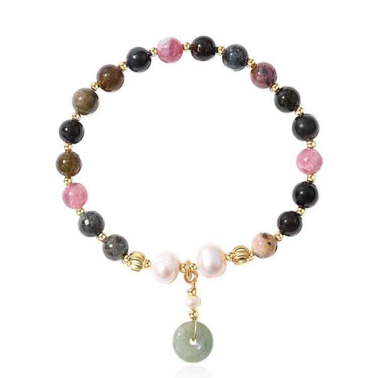 Elegant Sterling Silver Tourmaline and Freshwater Pearl Bracelet