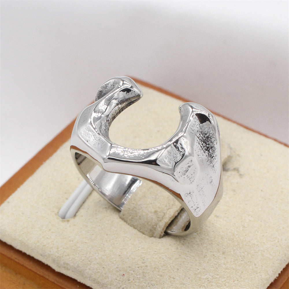 Personalized Retro Horseshoe Titanium Steel Ring for Men - European and American Style