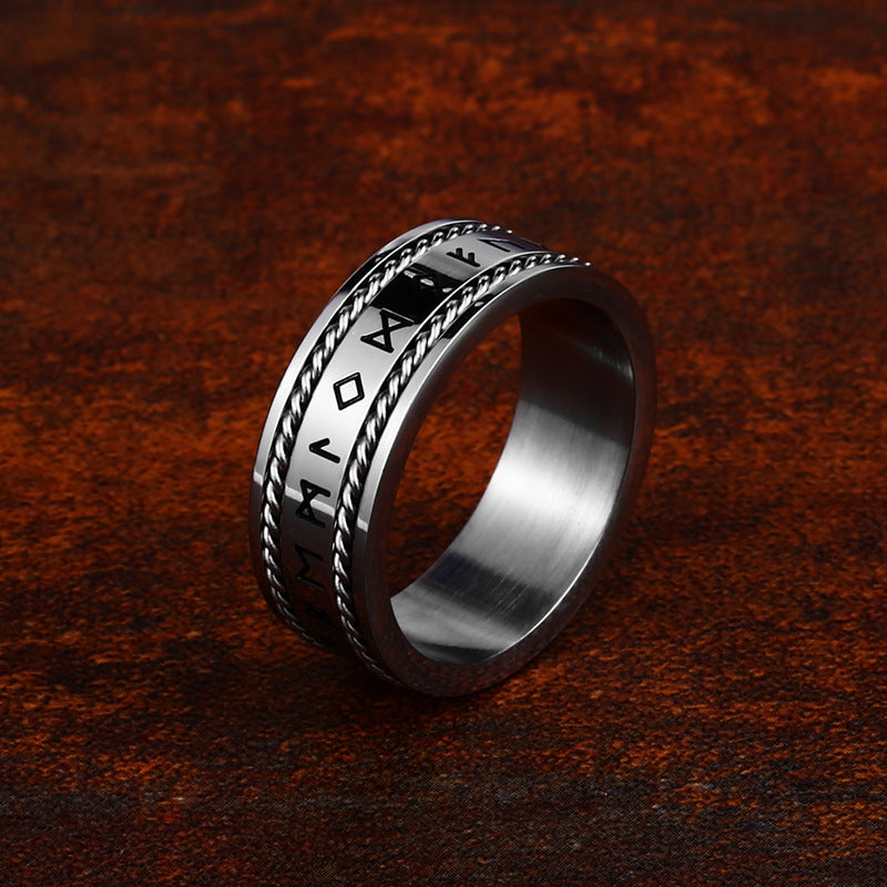 Nordic Viking-Inspired Titanium Steel Men's Chain Letter Ring