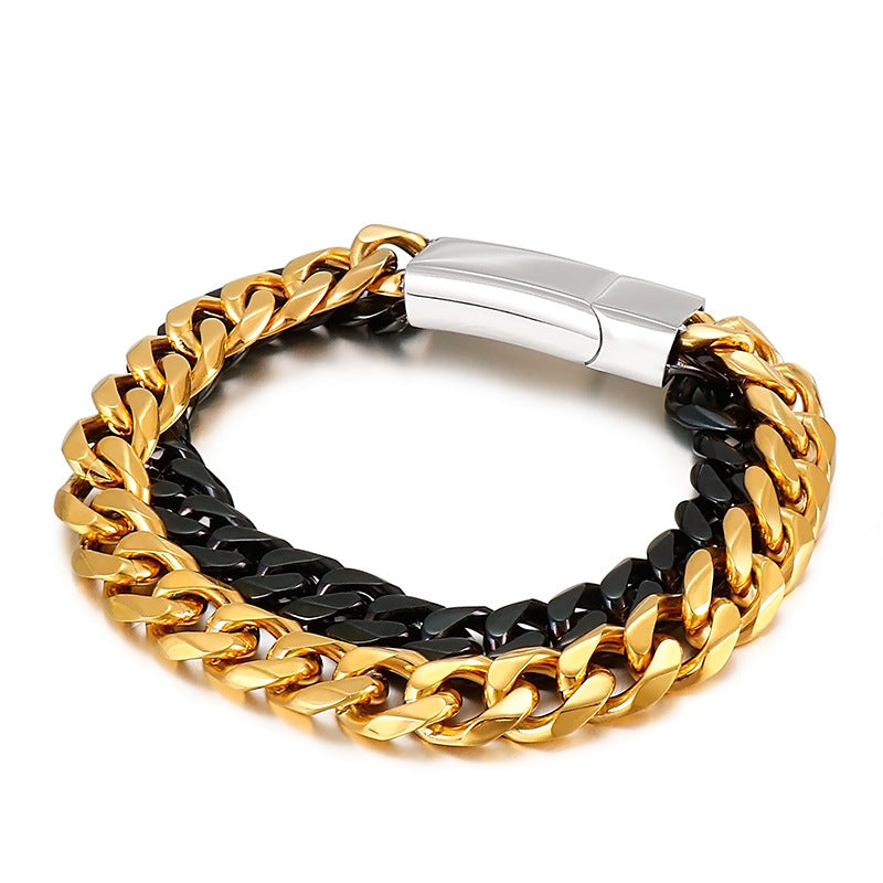 Everyday Genie Titanium Steel Double-Layer Cuban Chain Bracelet for Men