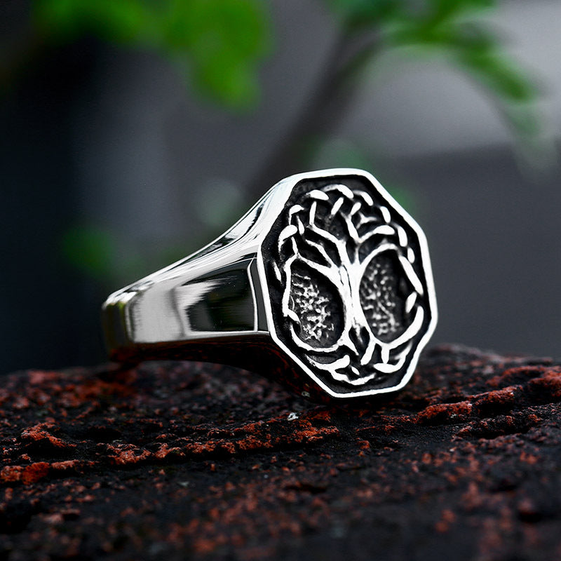 Stainless Steel Viking Tree of Life Men's Ring - Retro Titanium Steel, Wholesale European and American Style