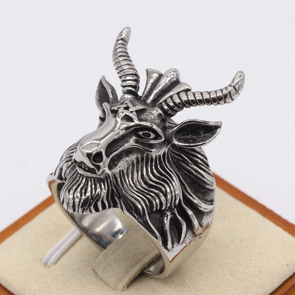 Vintage Christmas Deer Head Titanium Steel Ring for Men