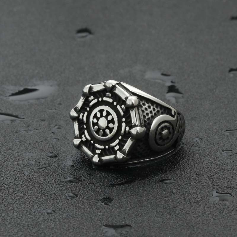 Titanium Steel Nautical Adventure Ring - Retro Hipster Punk Design for Men