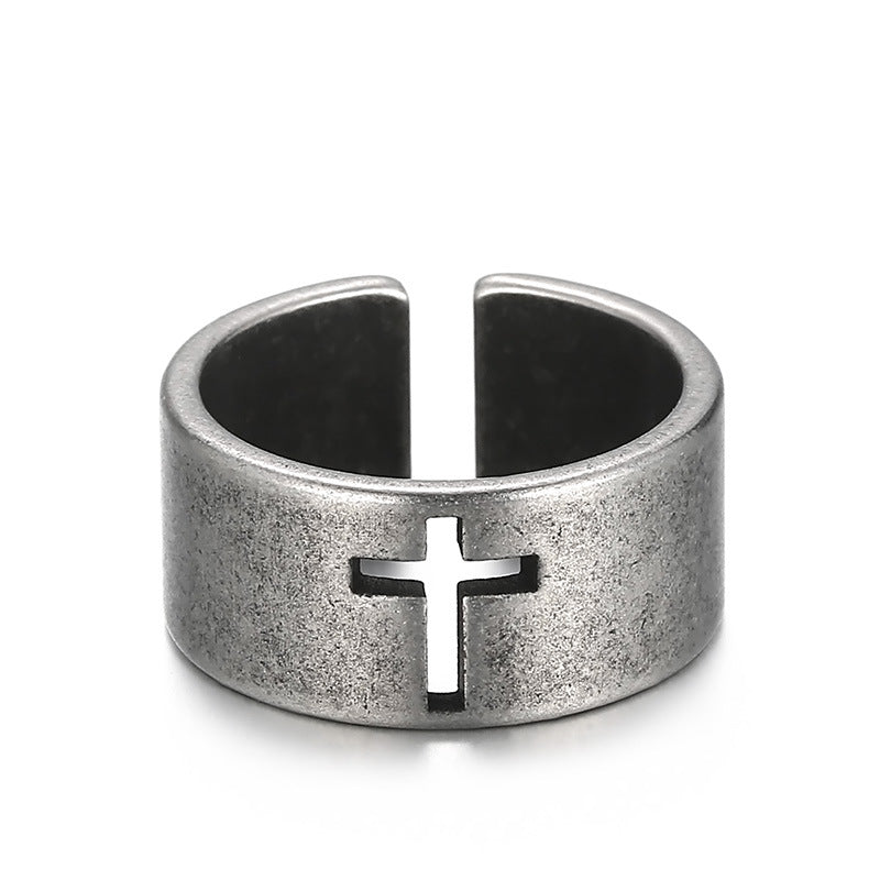 Vintage-Inspired Titanium Steel Hipster Cross Ring for Men