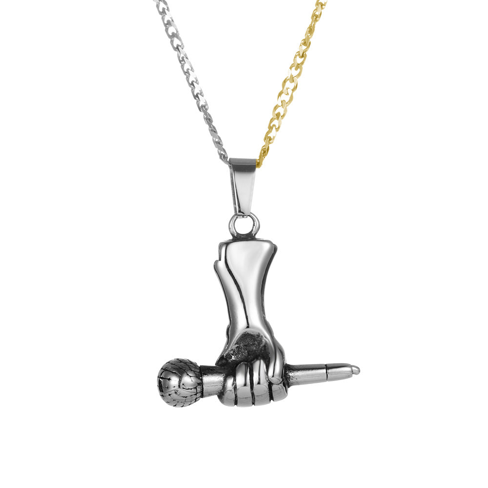 Trendy Titanium Steel Necklace with Retro Microphone Pendant for Men