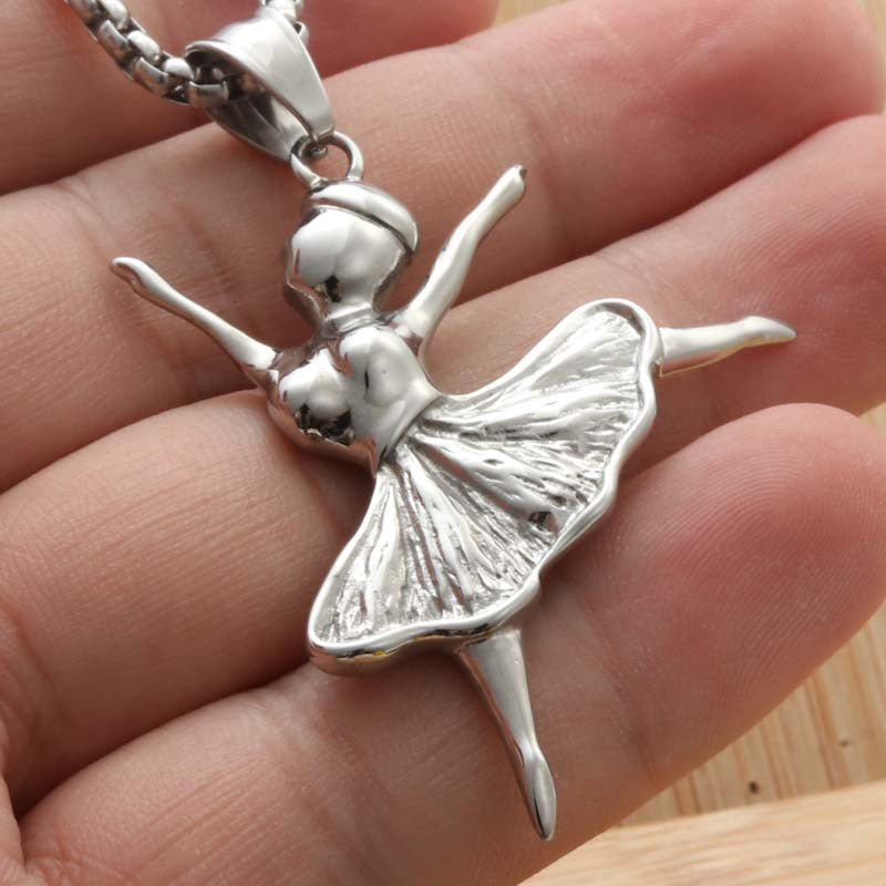 Punk Style Titanium Steel Ballet Dance Necklace for Women - Retro Trendy Pendant