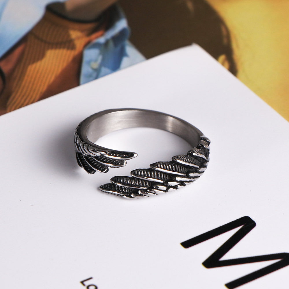 Elegant Feather-Inspired Open Ring in Premium Titanium Steel for Unisex Wear