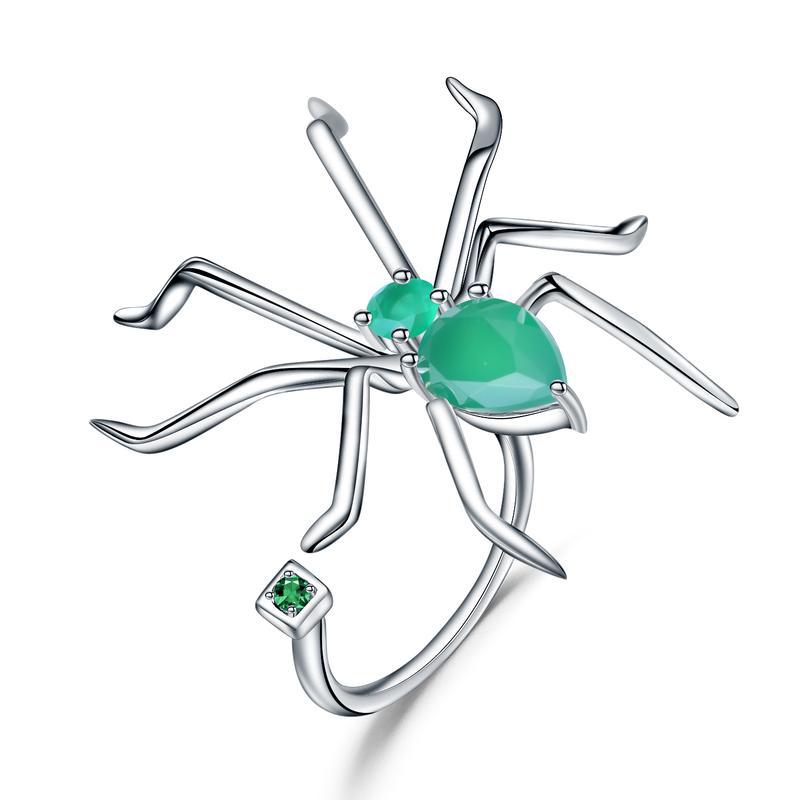 Spider Design Natural Gemstones Opening Silver Ring