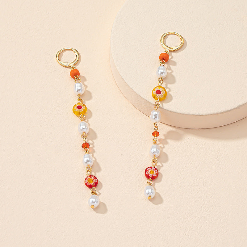 Elegant Glass Pearl Floral Earrings with a Japanese and Korean Twist