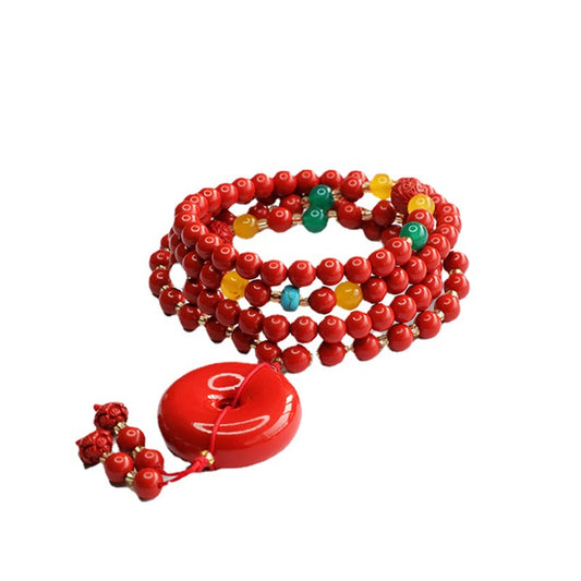 Buddha Beads Cinnabar Bracelet with Red Sand Buckle