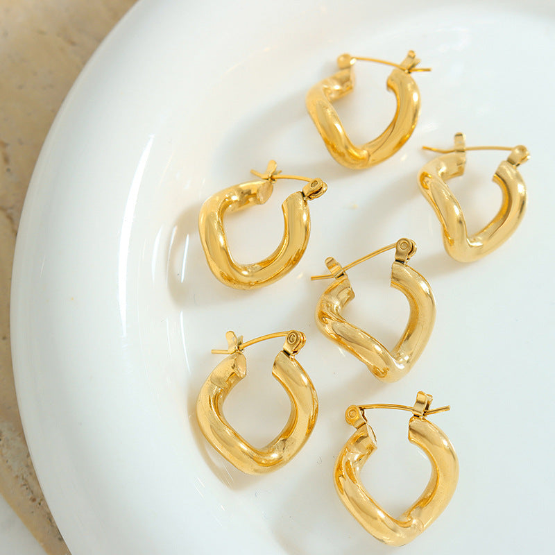 Geometric Twist Gold Plated Earrings with Retro Vibe