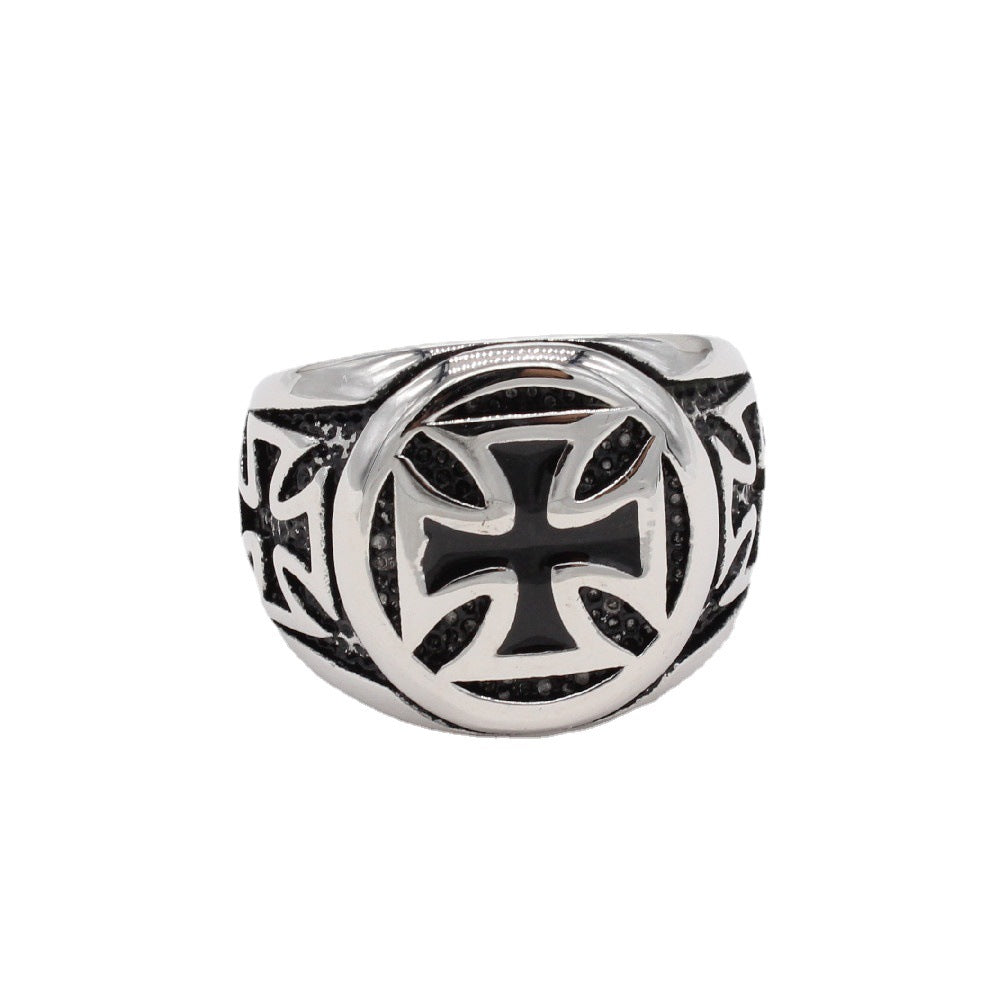 Crusader Cross Titanium Steel Ring for Men