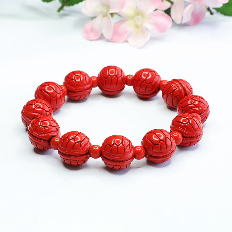 Red Sand Cinnabar Stone Sterling Silver Bracelet