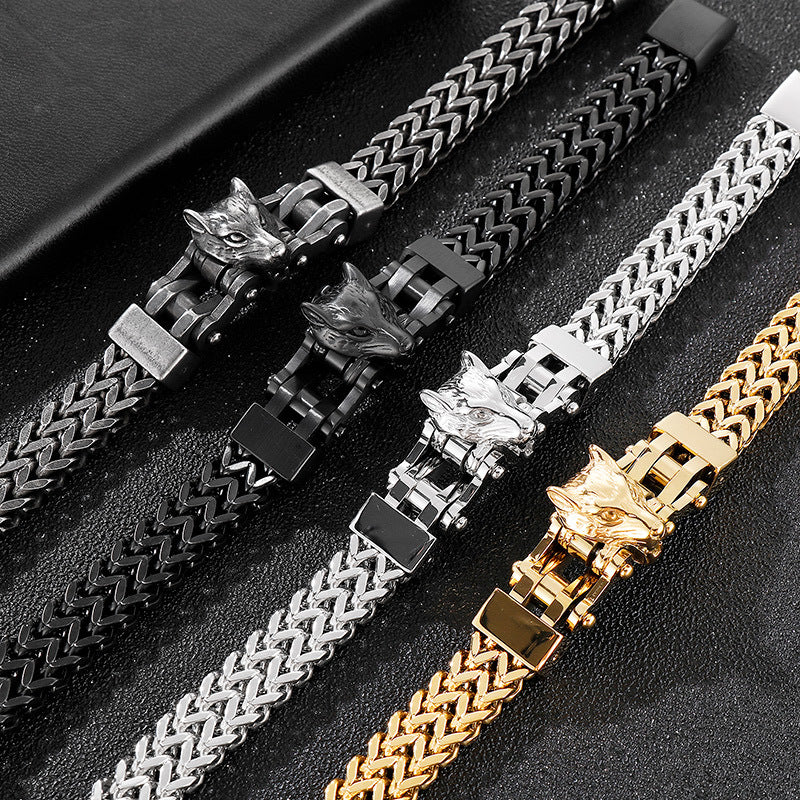 European and American Hip-Hop Style Electroplated Wolf Head Titanium Steel Bracelet for Men