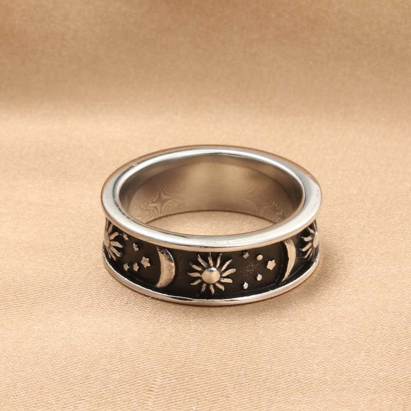 Titanium Steel Cosmic Star and Moon Ring - Retro Men's Jewelry Accessory