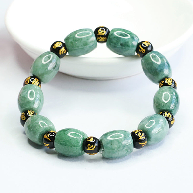 Six Character Proverbs Fortune's Favor Sterling Silver Jade Bracelet