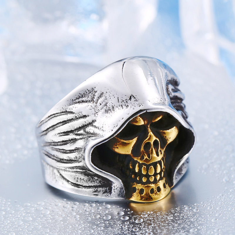 Punk-Inspired Vintage Stainless Steel Reaper Skull Ring for Men - Wholesale Titanium Steel Collection