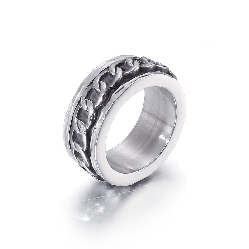 Trendy Rotatable Titanium Steel Ring for Men - Retro Hip Hop Decompression Accessory