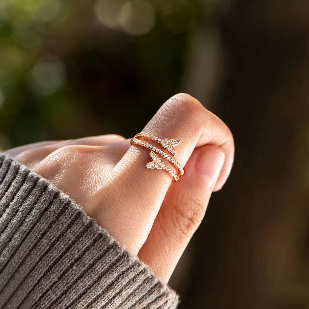 Double Butterfly Zircon Sterling Silver Ring