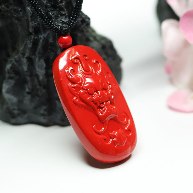 Ancient Symbolism Red Sand Pixiu Pendant with Cinnabar Stone