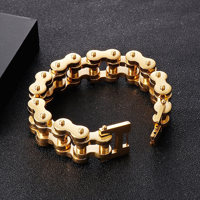 Trendy 22mm Stainless Steel Bicycle-Inspired Bracelet for Men