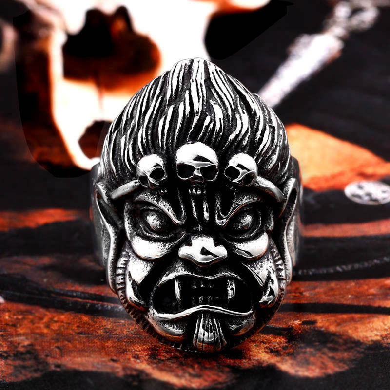 Retro Wukong Skull Titanium Steel Ring - Unique Punk Jewelry for Men in Wholesale European and American Styles