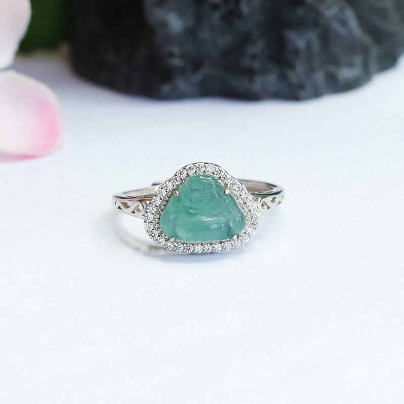 Sterling Silver Jade Buddha S-Shaped Ring