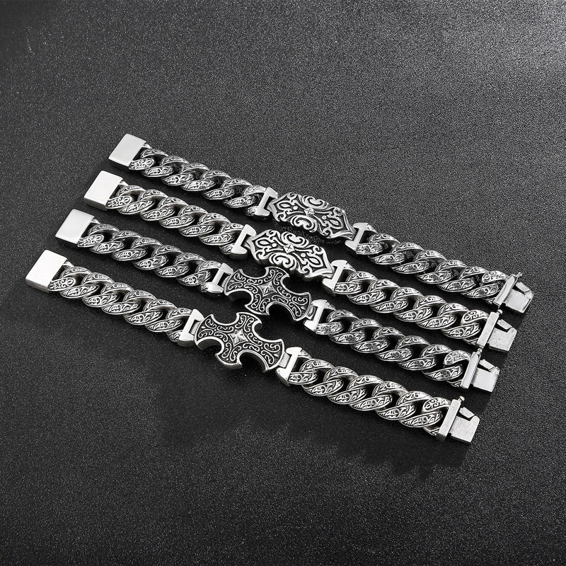 Vintage-Inspired Men's Cross Bracelet with Bold European and American Design