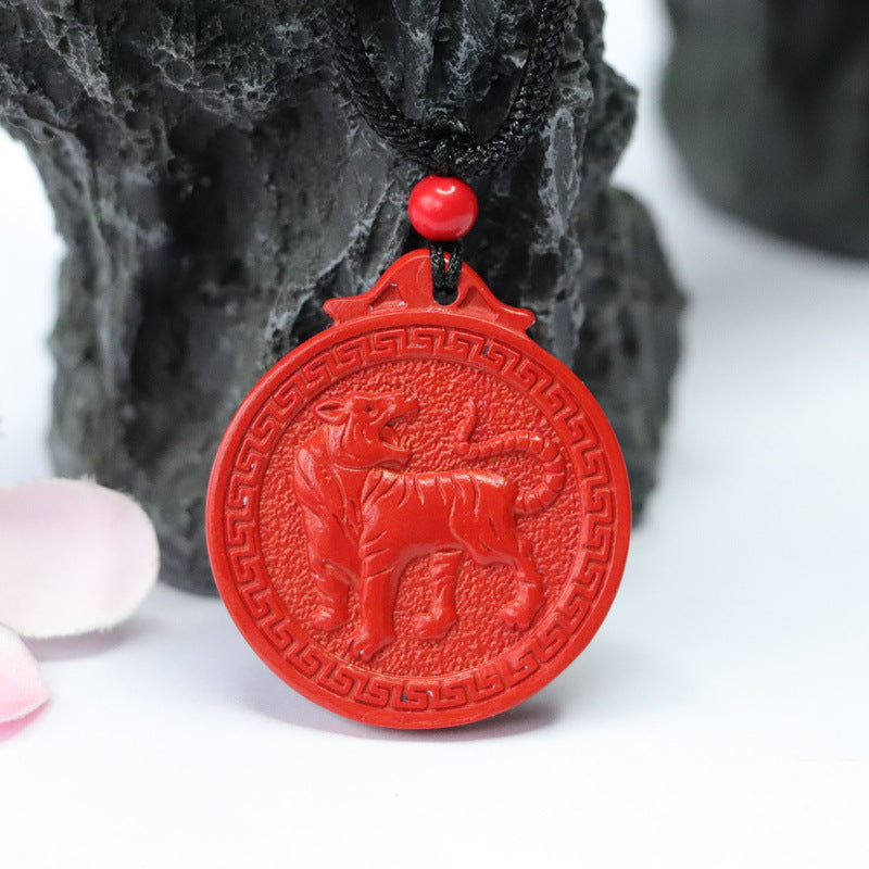 Blessed Round Tiger Brand Pendant with Cinnabar Stone by Planderful Collection