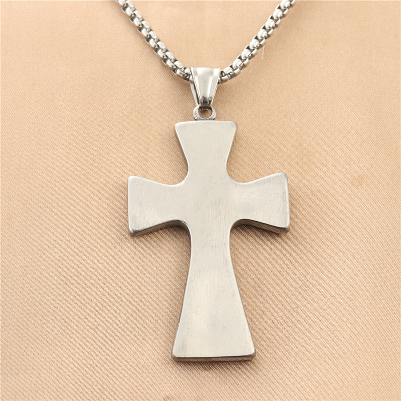 Personalized Titanium Steel Cross Pendant Necklace for Men - Retro Punk Style with Stone Accent