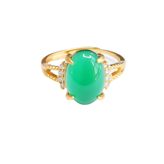 Green Chalcedony Split Shank Sterling Silver Ring - Fortune's Favor Collection