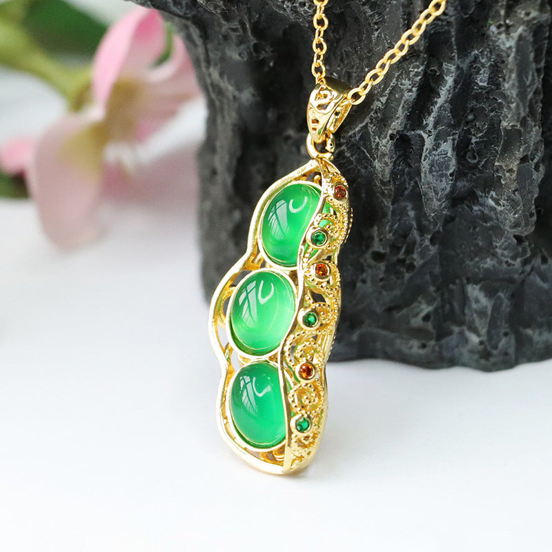 Natural Green Chalcedony String Bean Pendant