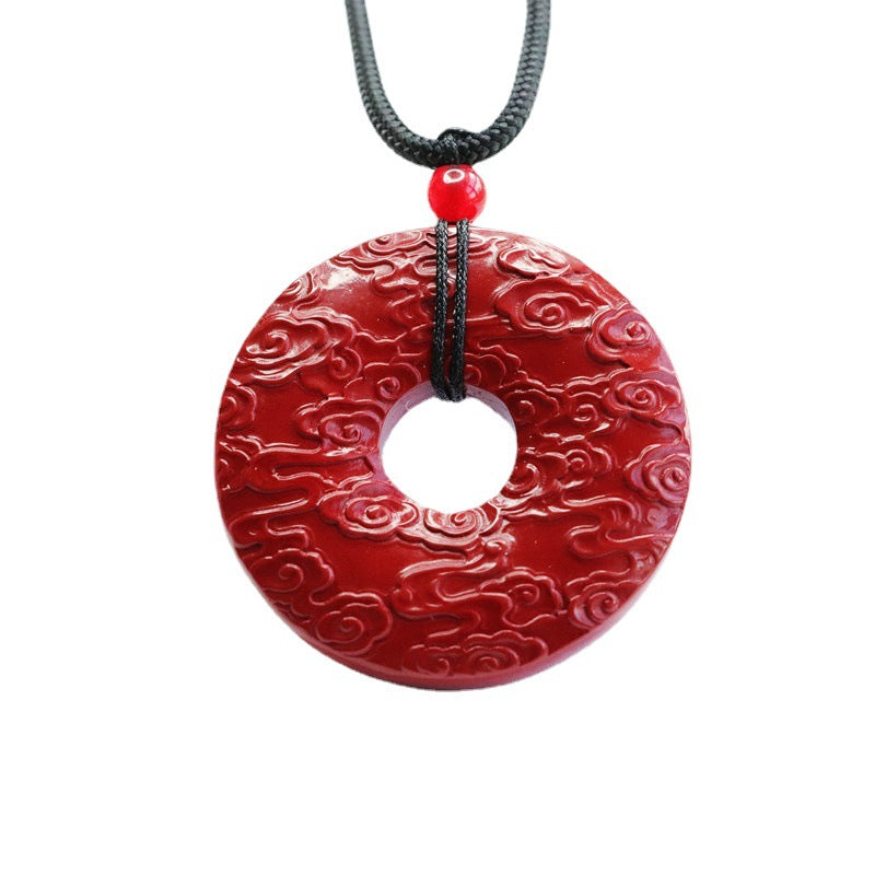 Prosperity and Elegance Sterling Silver Cinnabar Pendant with Auspicious Cloud Design