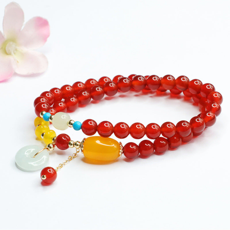 Fortune's Favor Red Agate, Yellow Chalcedony, and Jade Bracelet