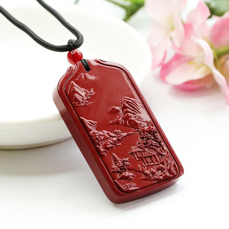 Crane Design Sterling Silver Pendant with Cinnabar Stone