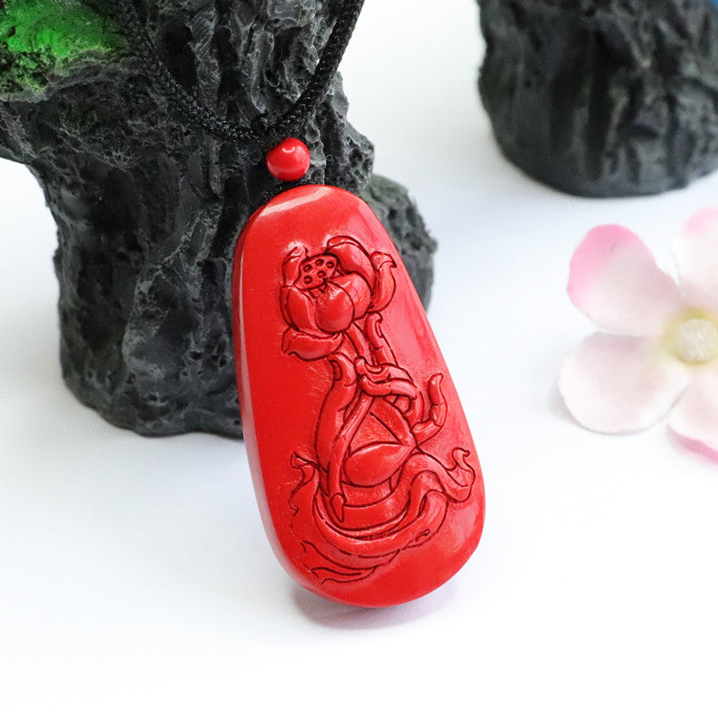 Cinnabar Lotus Buddha Hand Sterling Silver Pendant