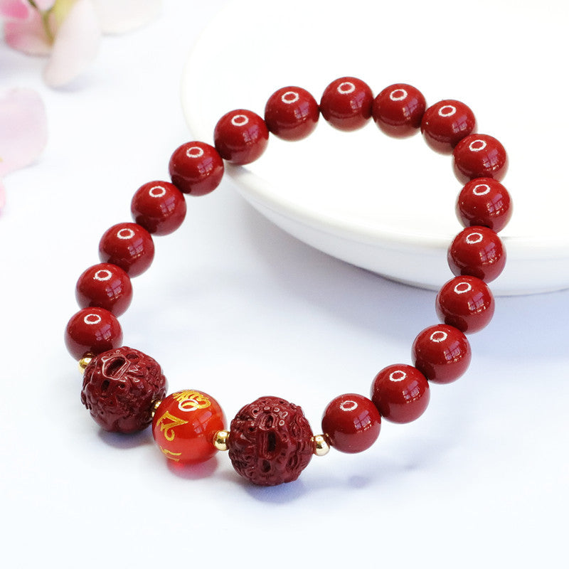 Fortune's Favor Sterling Silver Bracelet with Cinnabar and Chalcedony Stones